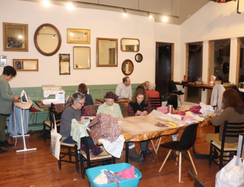 Napkin Sewing Party & potluck at Cup and Saucer September 8th from 6 – 8pm!  We need sewing machines!